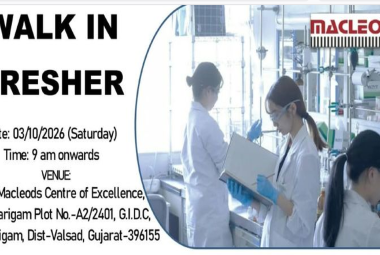  Walk In Drive for Pharma and Science Fresher candidates in Macleods - Roles in Production, Production Formulation, Store