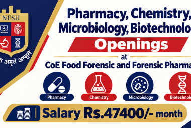 Advertisement for Pharmacy, Chemistry, Microbiology, Biotechnology at NFSU