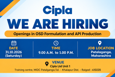 Openings in OSD Formulation and API Production at Cipla 