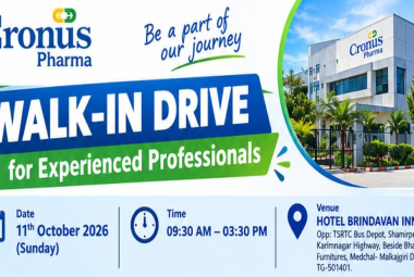 Walk In Drive for Experienced Professionals in Production, Analytical R&D, QC at Cronus Pharma