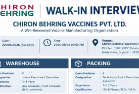Openings in Warehouse, Packing at Chiron Behring