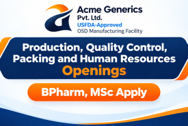 Production, Quality Control, Packing and Human Resources Openings at Acme Generics