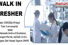  Walk In Drive for Pharma and Science Fresher candidates in Macleods - Roles in Production, Production Formulation, Store