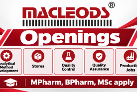 Macleods Openings : Analytical Method Development, Stores, Quality Control, Quality Assurance, Production Jobs