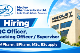 Medley Pharmaceuticals Hiring QC Officer, Packing Officer / Supervisor