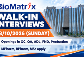 Openings in QC, QA, ADL, FND, Production at BioMatrix