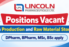 Positions Vacant in Production and Raw Material Store at Lincoln Pharmaceuticals