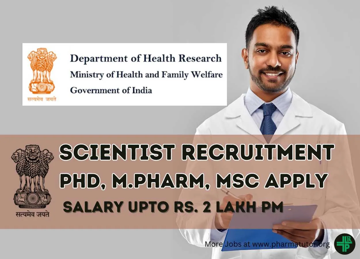 Career for M.Pharm, MSc or PhD as Scientist in Department of Health Research
