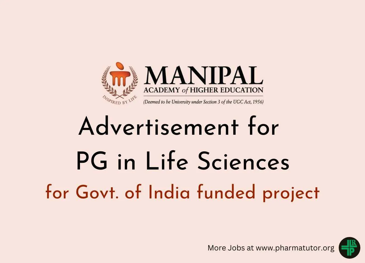 Advertisement for PG in Life Sciences at Manipal Academy of Higher Education