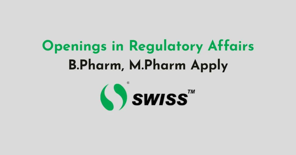 Openings in Regulatory Affairs at Swiss Parenterals