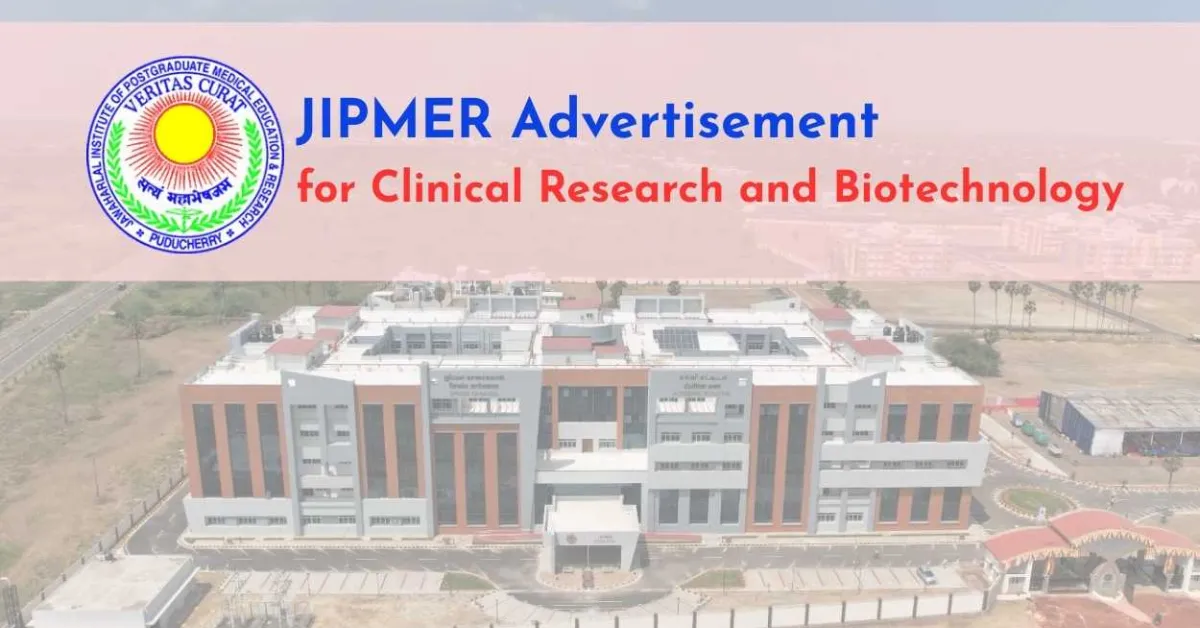 Advertisement for Clinical Research and Biotechnology at JIPMER