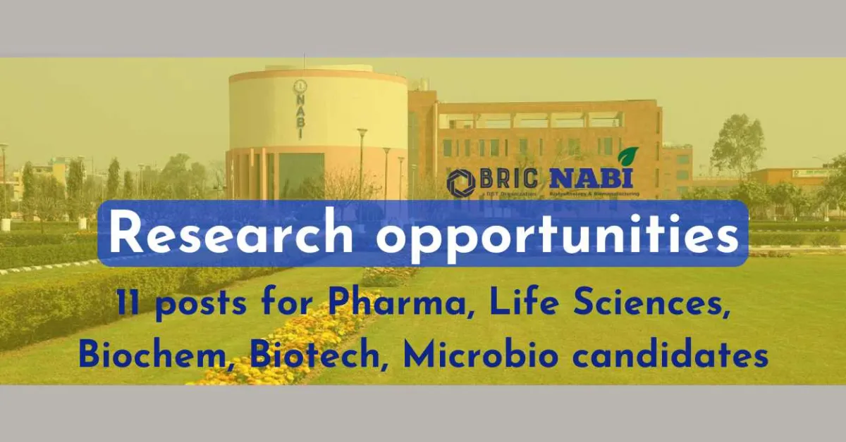 Research fellowships at BRIC-NABI for Pharma, Biotech and Life Sciences - 11 posts