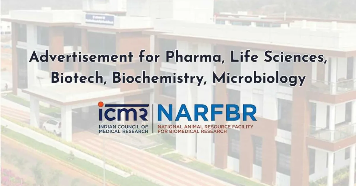 Advertisement for Pharma, Life Sciences, Biotech, Biochemistry, Microbiology candidates at NARFBR