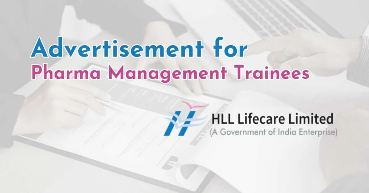 Advertisement for Pharma Management Trainees at HLL Lifecare