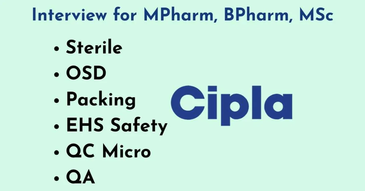Openings in Sterile, OSD, Packing, EHS Safety, QC Micro, QA at Cipla