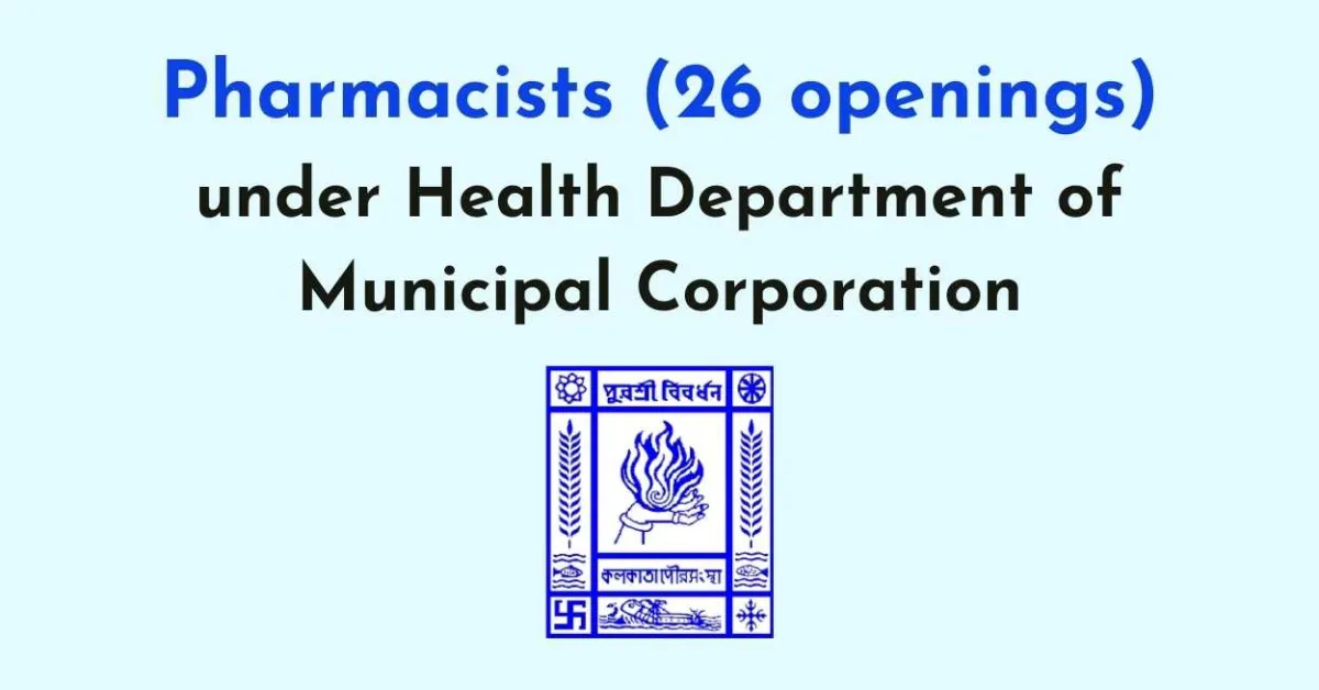 Pharmacist openings under Health Department of Municipal Corporation