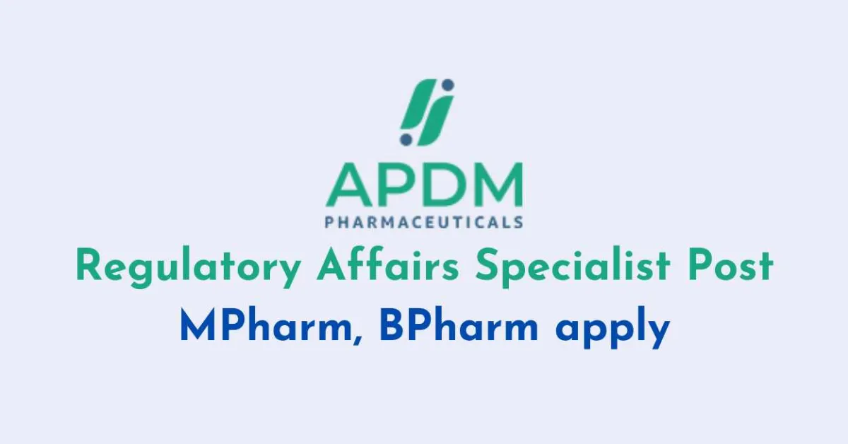Work as Regulatory Affairs Specialist at APDM Pharmaceuticals