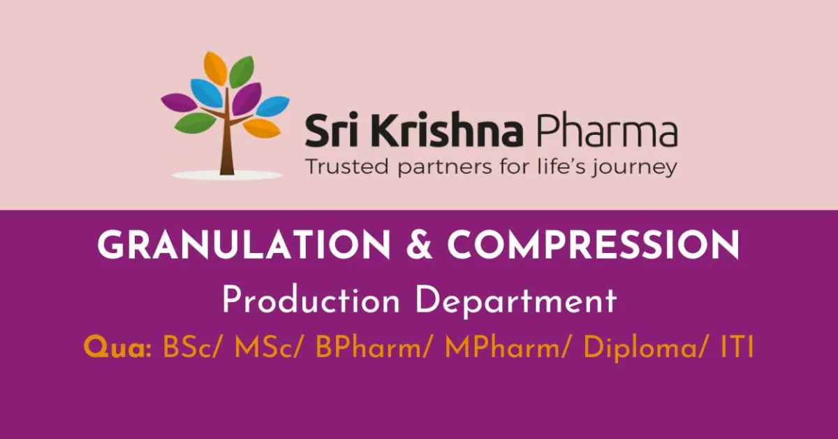 Job as Operators / Chemists at Sri Krishna Pharmaceuticals | B.Sc / M.Sc / B.Pharm / M.Pharm / Diploma / ITI can apply
