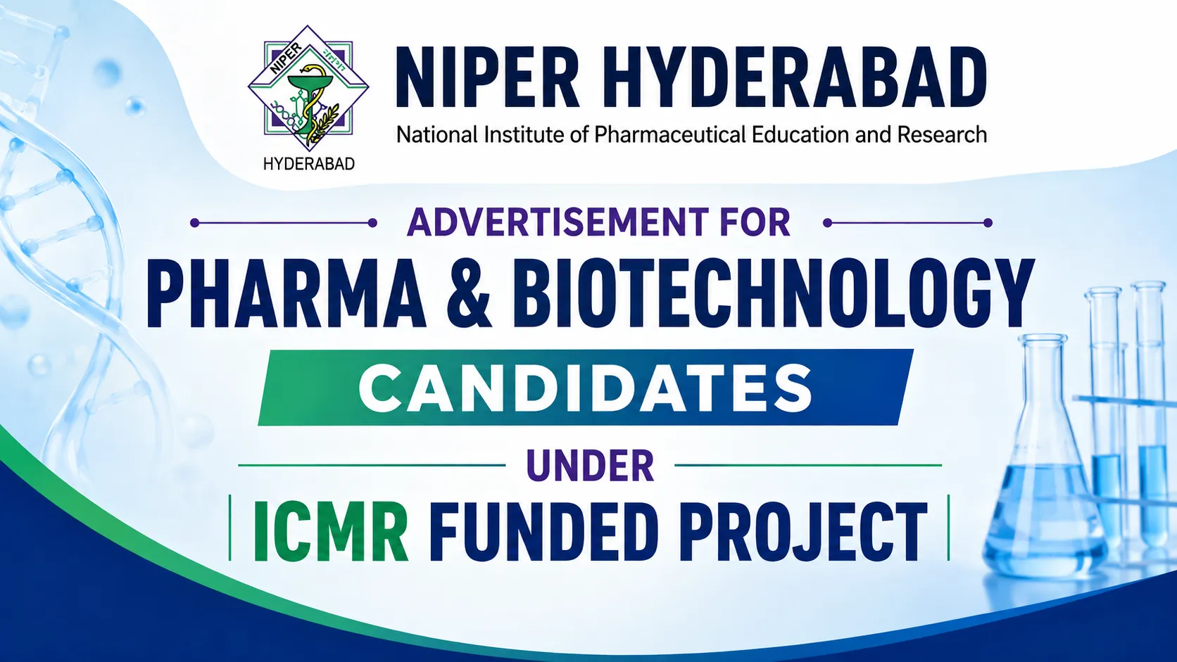 Advertisement for Pharma, Biotechnology candidates under ICMR funded project at NIPER