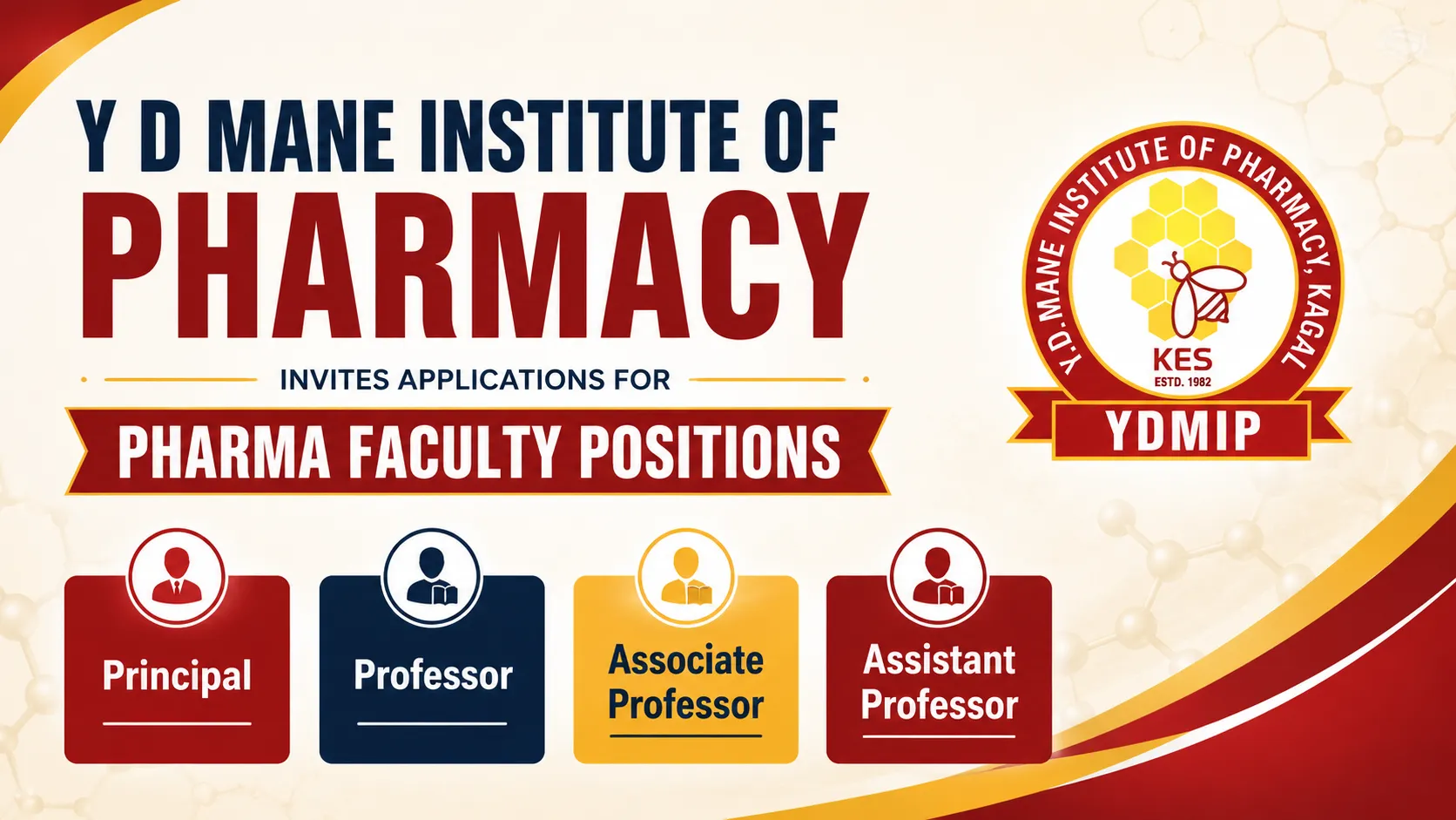 Advertisement for Pharma Faculty at Y D Mane Institute of Pharmacy