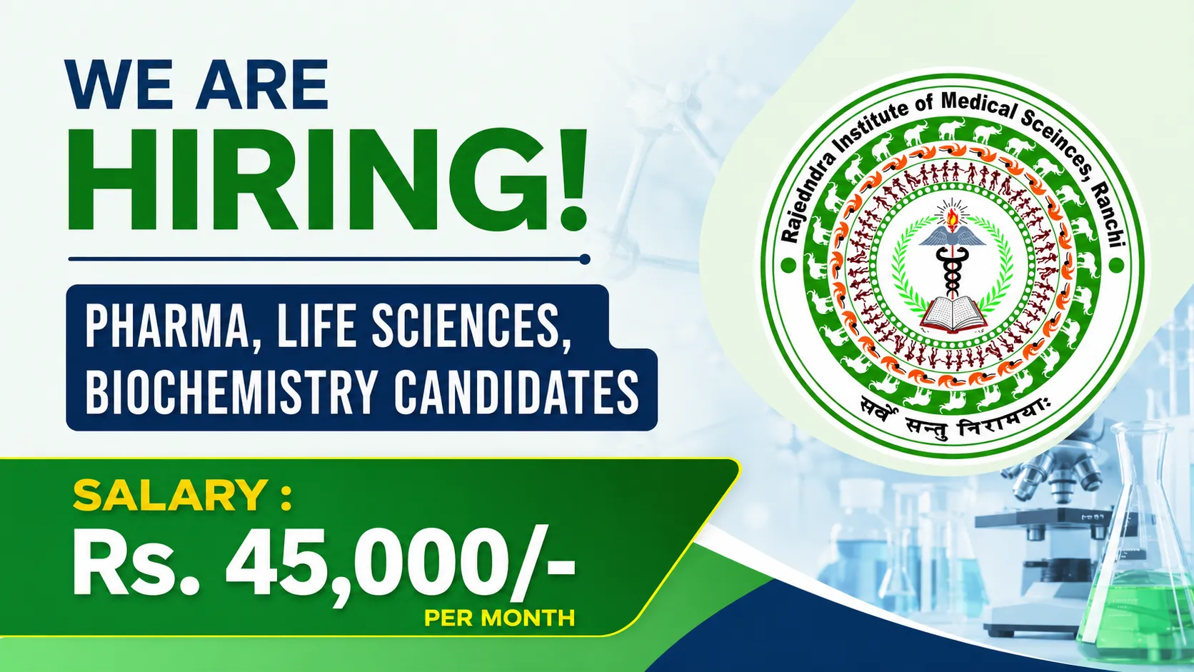Advertisement for Pharma, Life Sciences, Biochemistry candidates at RIMS