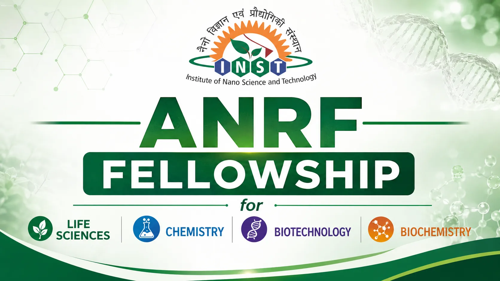 ANRF Fellowship for Life Science, Chemistry, Biotechnology, Biochemistry at INST Mohali