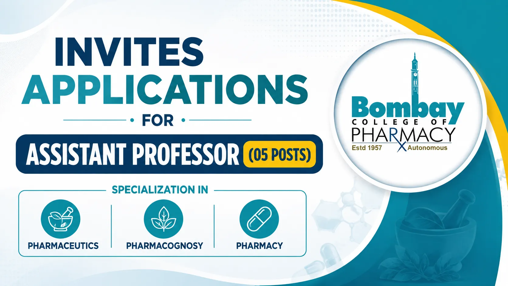 Bombay College of Pharmacy invites applications for Assistant Professor