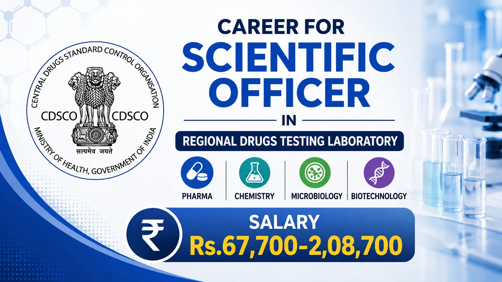 Career for Scientific Officer in Regional Drugs Testing Laboratory, CDSCO