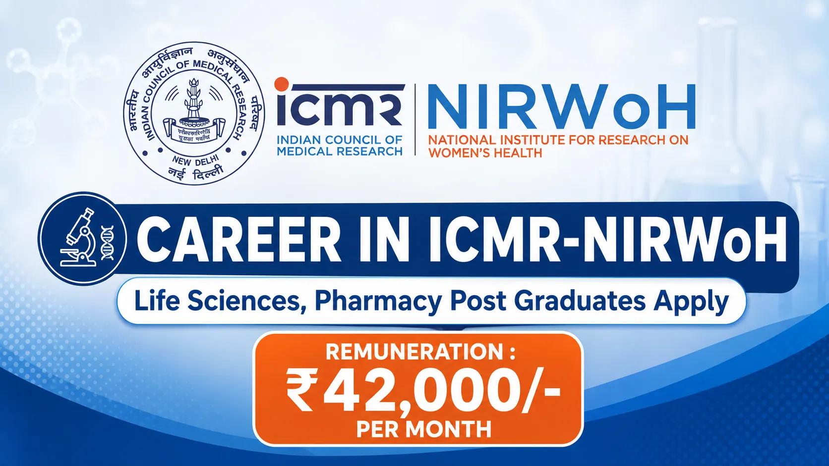 Career in ICMR-NIRWoH | Life Sciences, Pharmacy Post Graduates Apply
