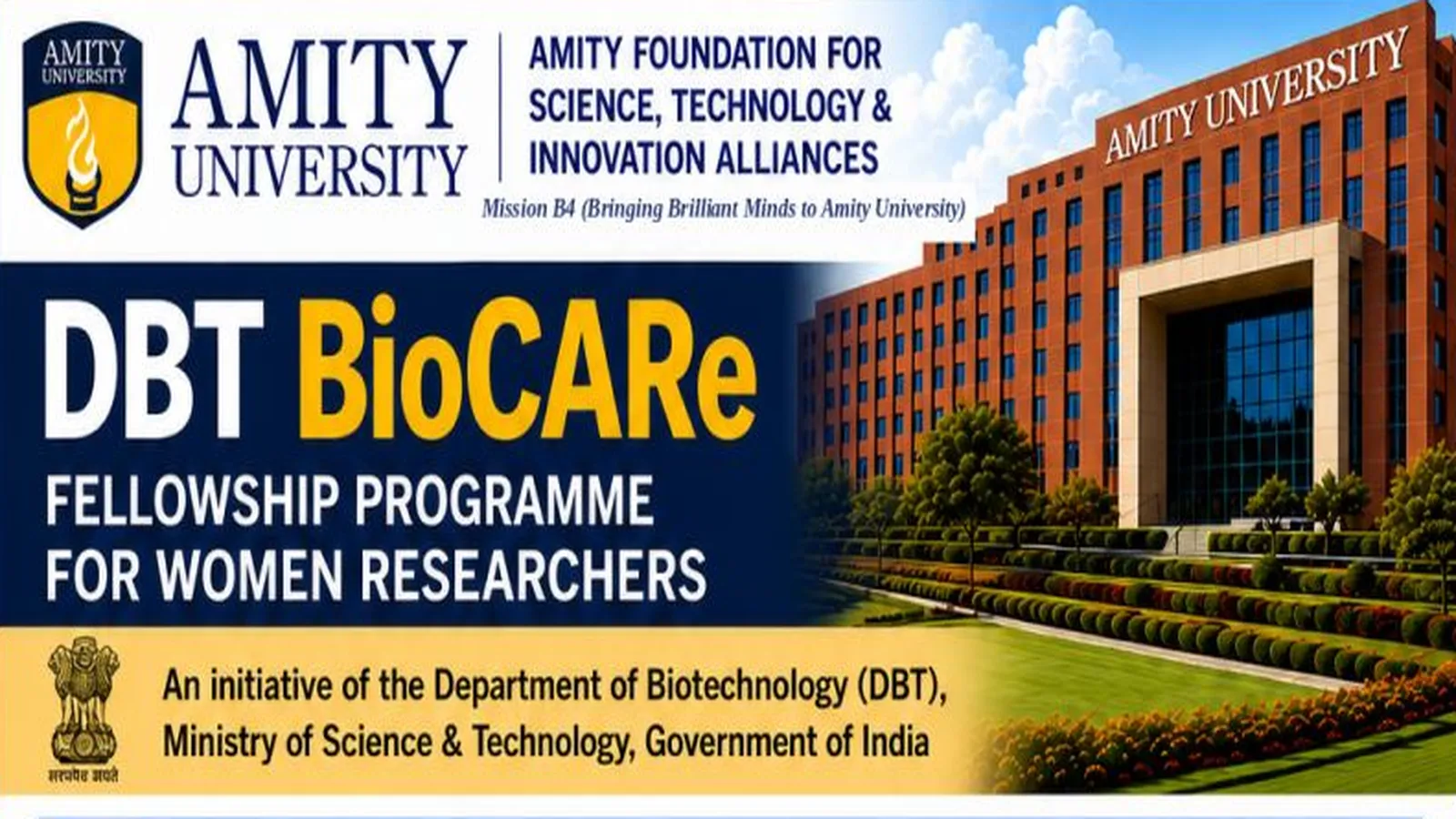 DBT BioCARe Fellowship Programme for Women Researchers