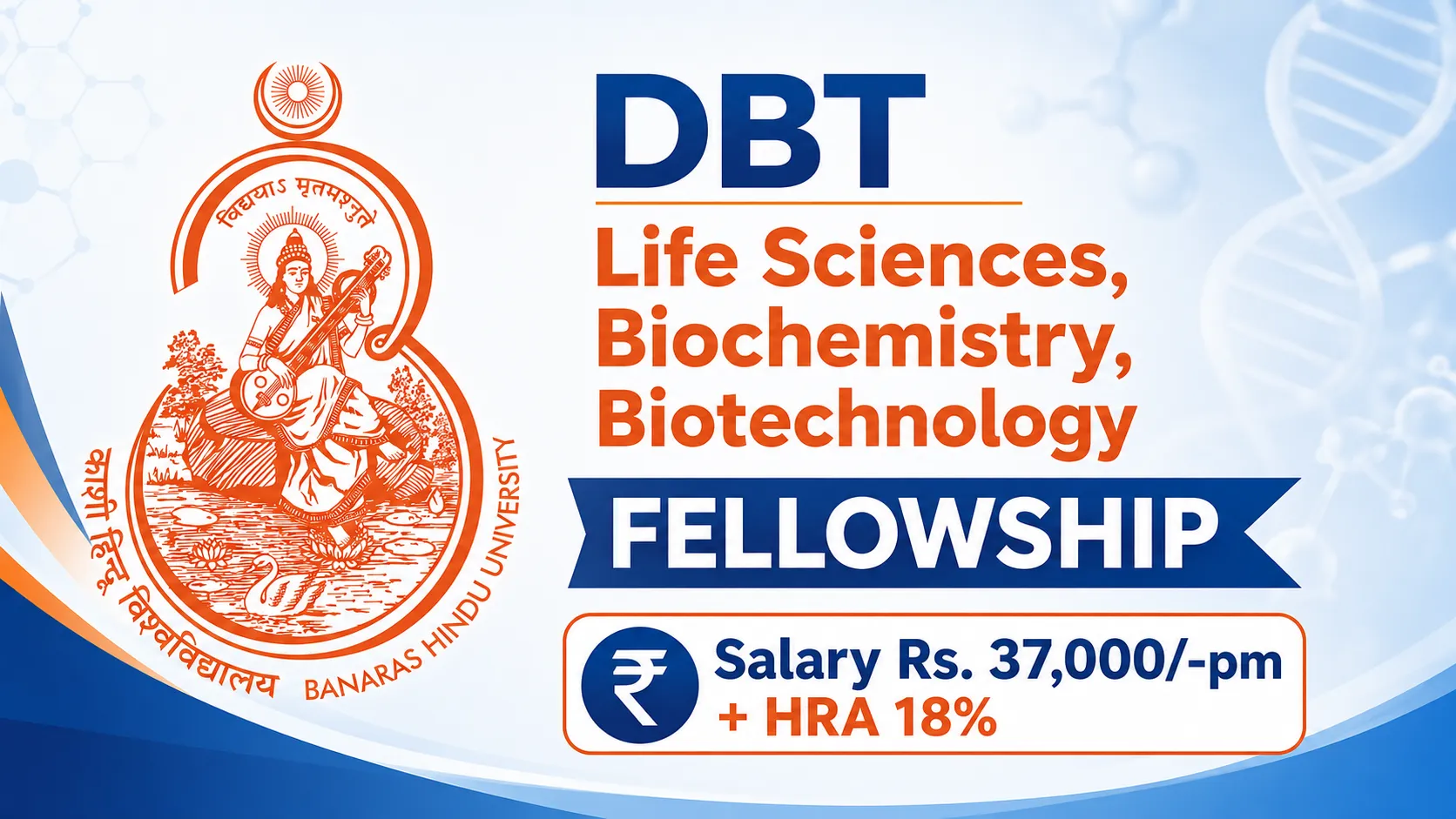 DBT Life Sciences, Biochemistry, Biotechnology Fellowship at Banaras Hindu University