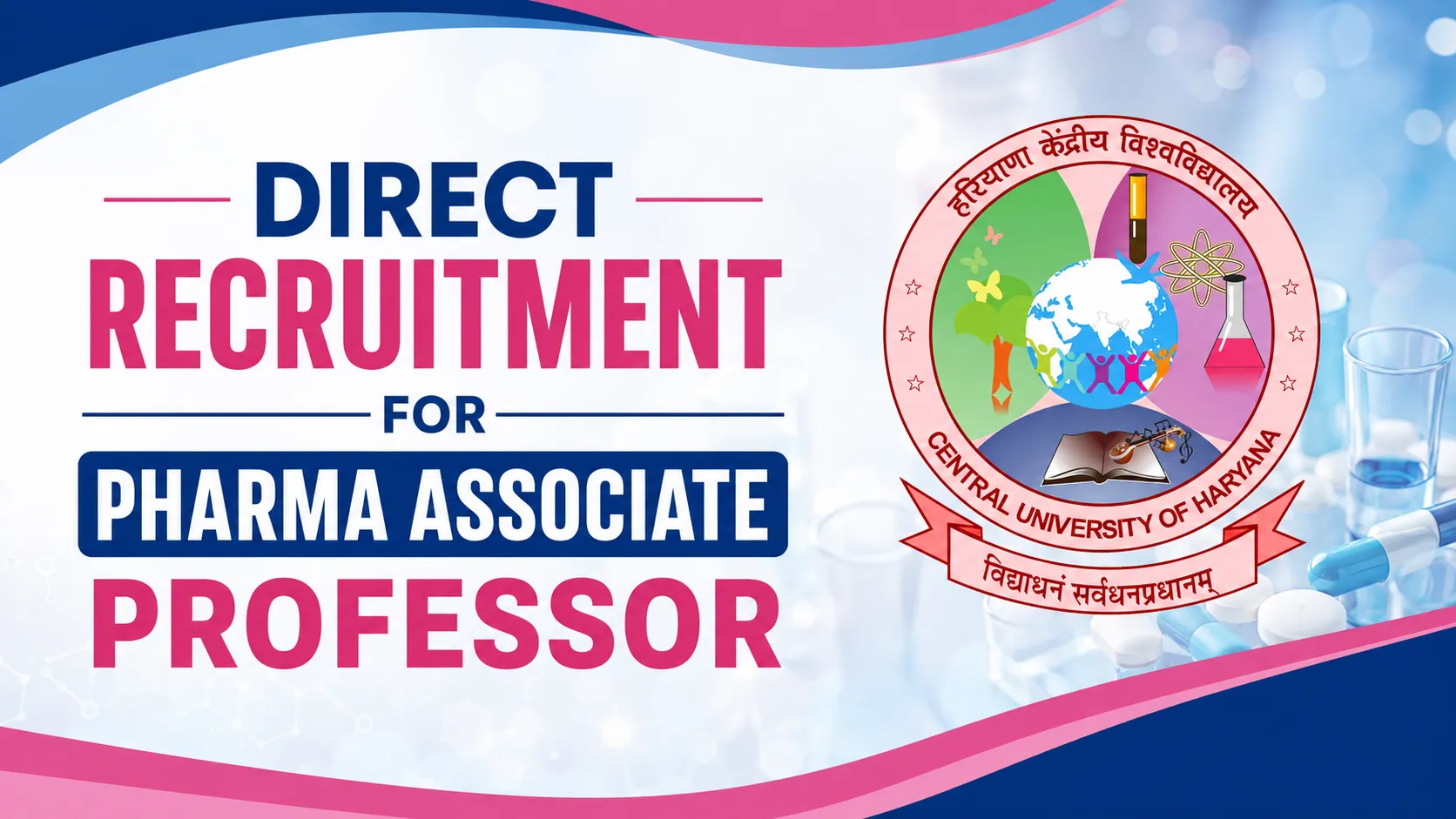 Direct Recruitment for Pharma Associate Professor at Central University of Haryana