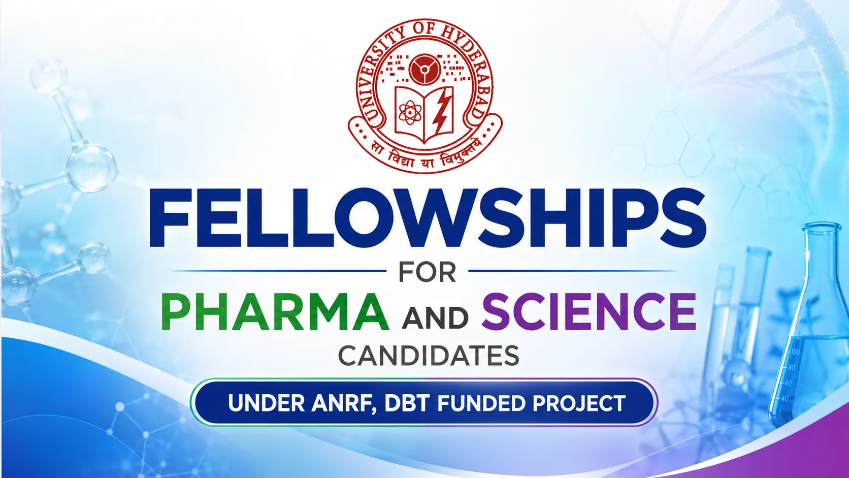 Fellowships for Pharma and Science candidates under ANRF, DBT funded project at University of Hyderabad