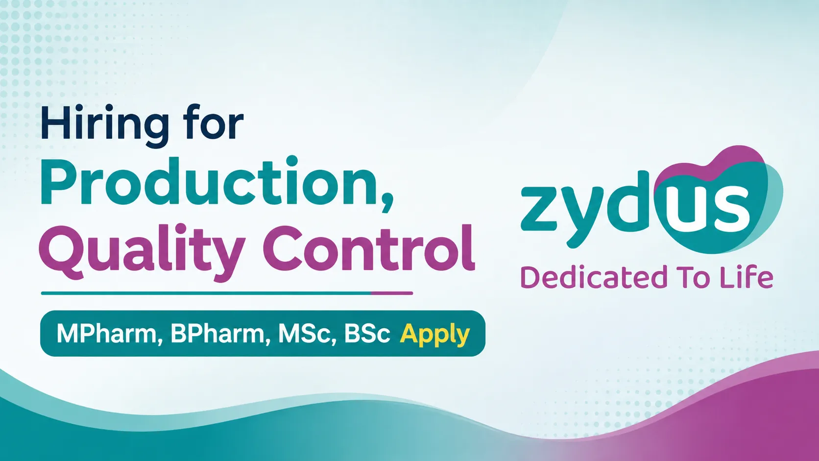 Hiring for Production, Quality Control at Zydus Lifesciences