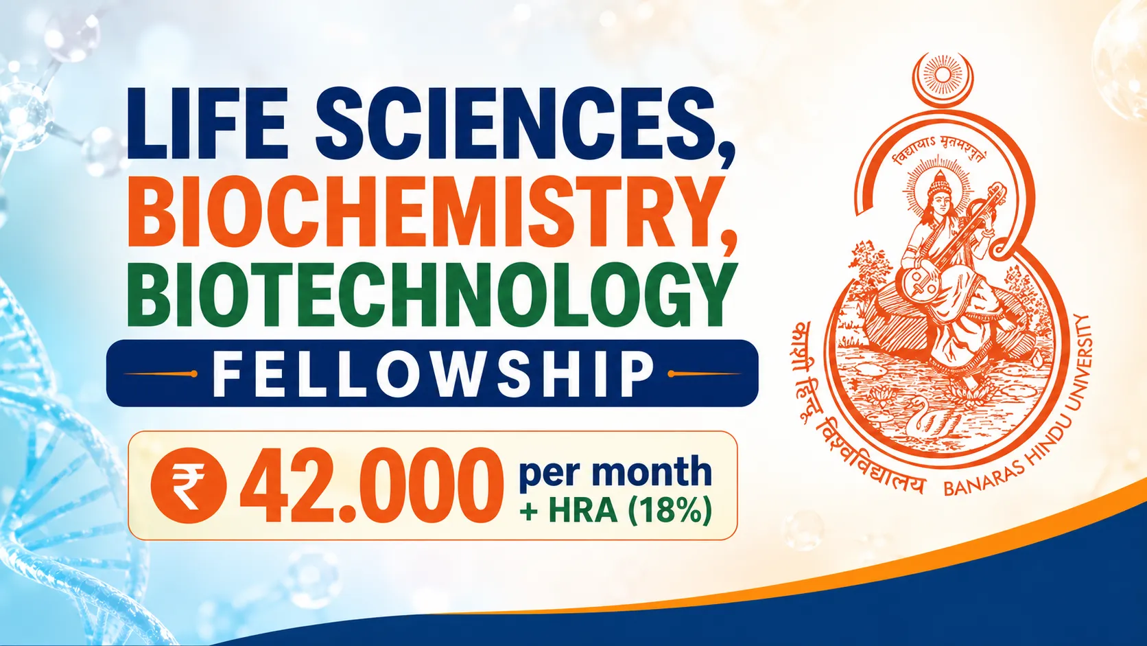 Life Sciences, Biochemistry, Biotechnology Fellowship at Institute of Science, BHU