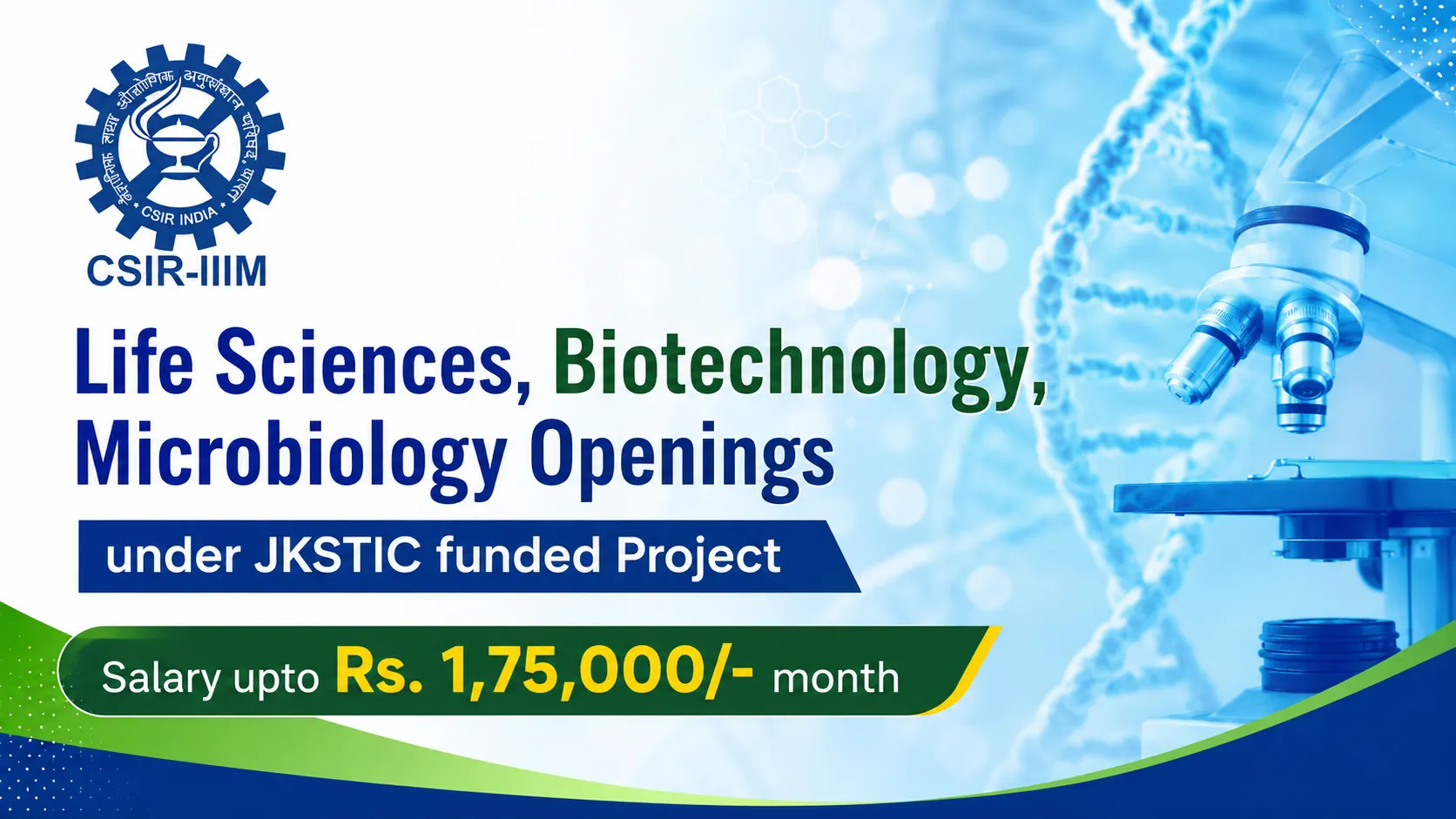 Life Sciences, Biotechnology, Microbiology Openings under JKSTIC funded Project at IIIM