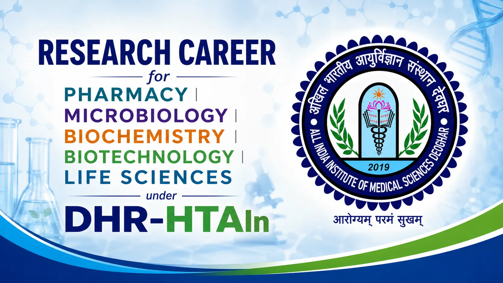 Research Career for Pharmacy, Microbiology, Biochemistry, Biotechnology, Life Sciences candidates under DHR-HTAIn, AIIMS