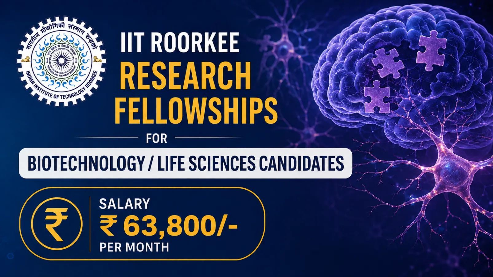 Research Fellowships for Biotechnology / Life sciences candidates at IIT Roorkee