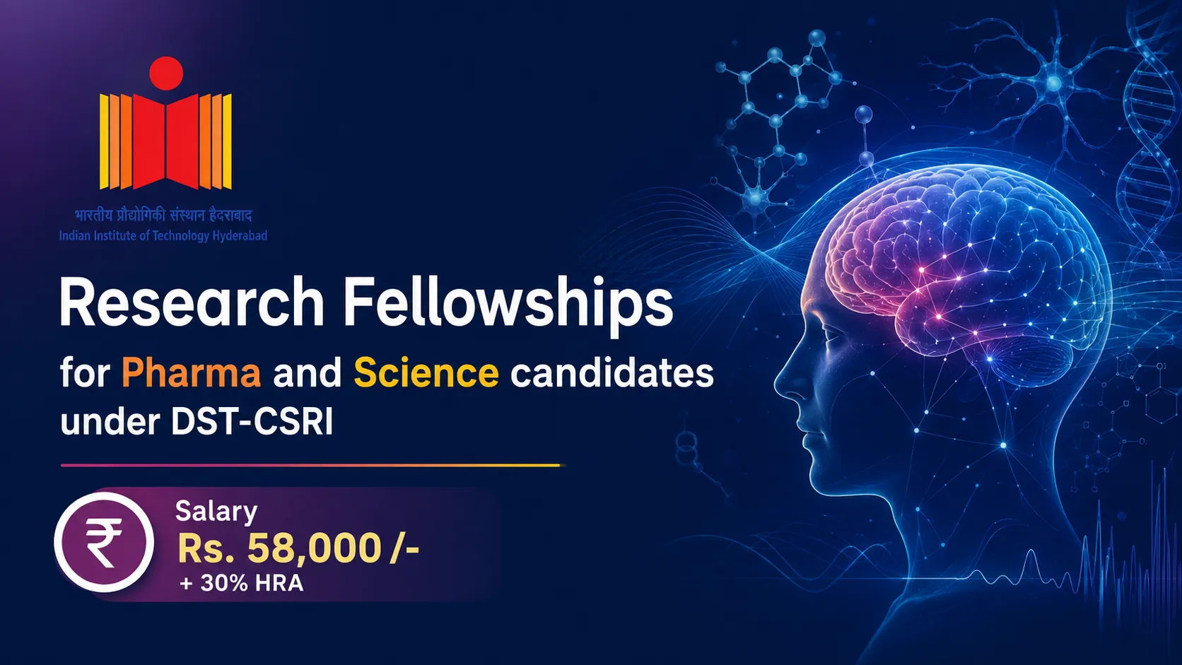 Research Fellowships for Pharma and Science candidates under DST-CSRI at IIT Hyderabad