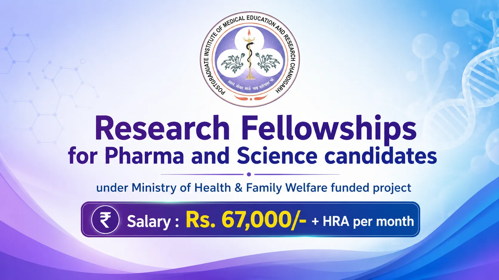 Research Fellowships for Pharma and Science candidates under Ministry of Health & Family Welfare funded project