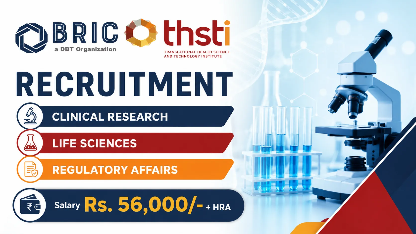 THSTI Recruitment Clinical Research, Life Sciences, Regulatory Affairs candidates