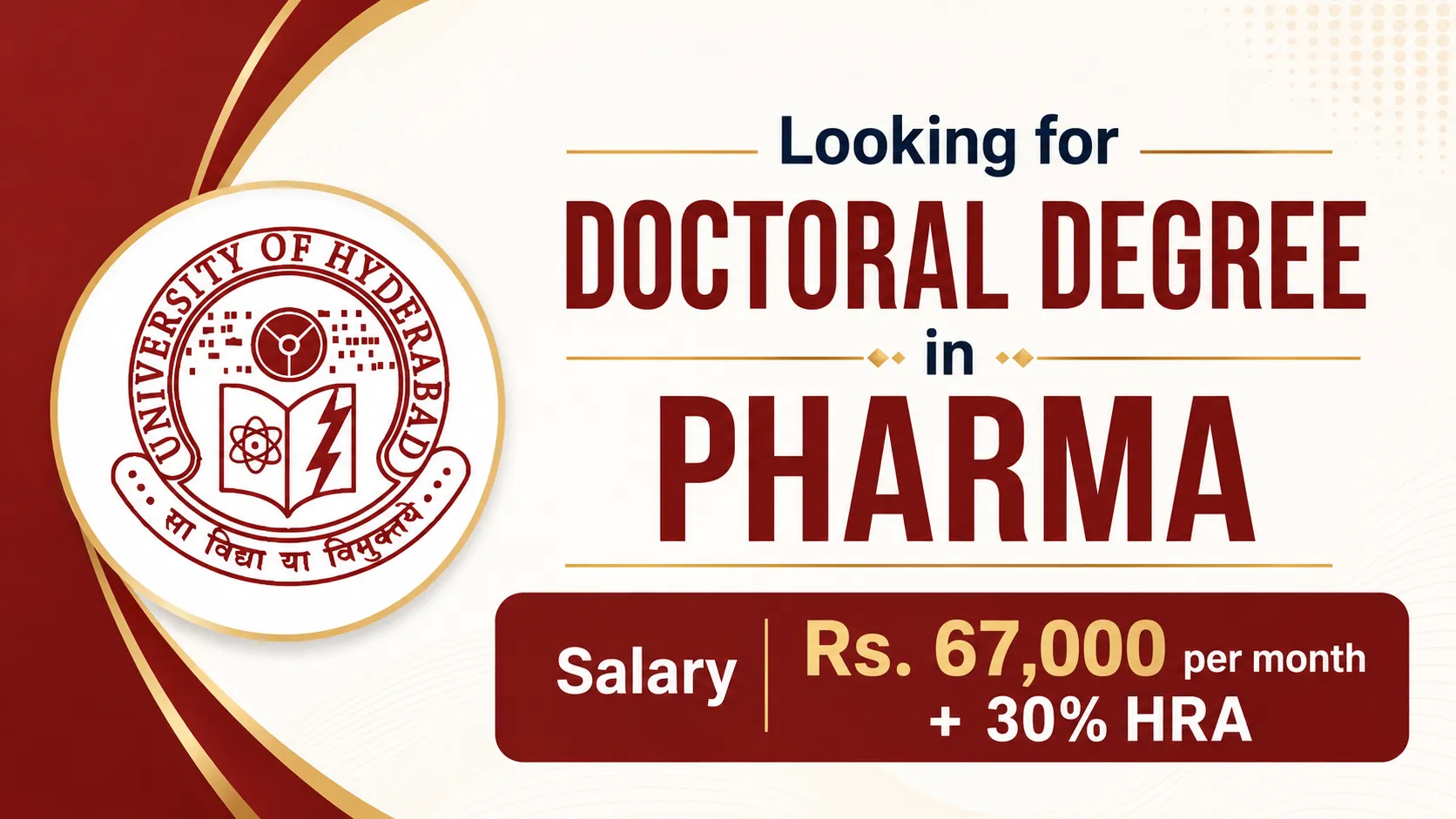 University of Hyderabad looking for Doctoral Degree in Pharma