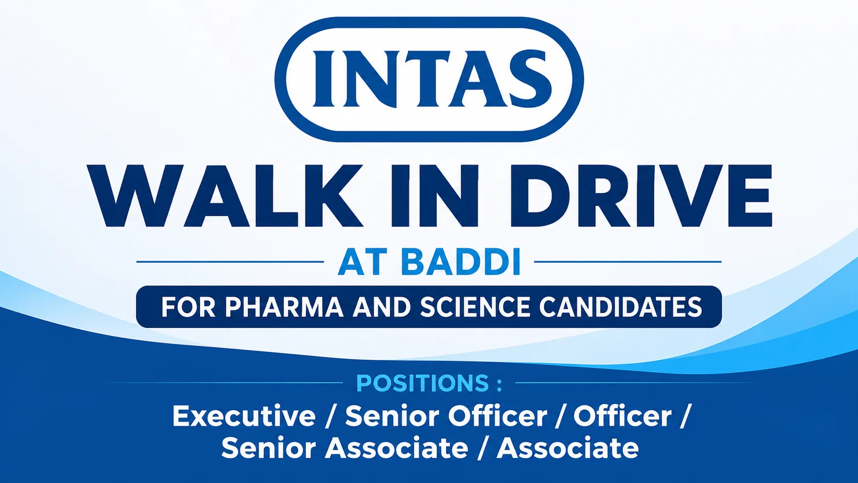 Walk In Drive at Baddi for Pharma and Science candidates at Intas Pharma