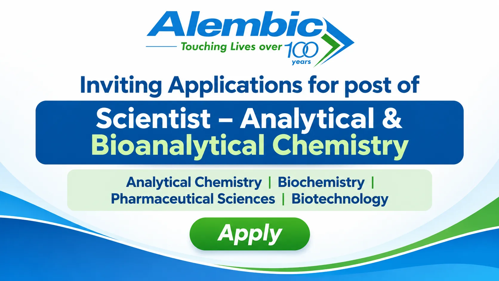 Alembic Pharmaceuticals inviting applications for post of Scientist – Analytical & Bioanalytical Chemistry