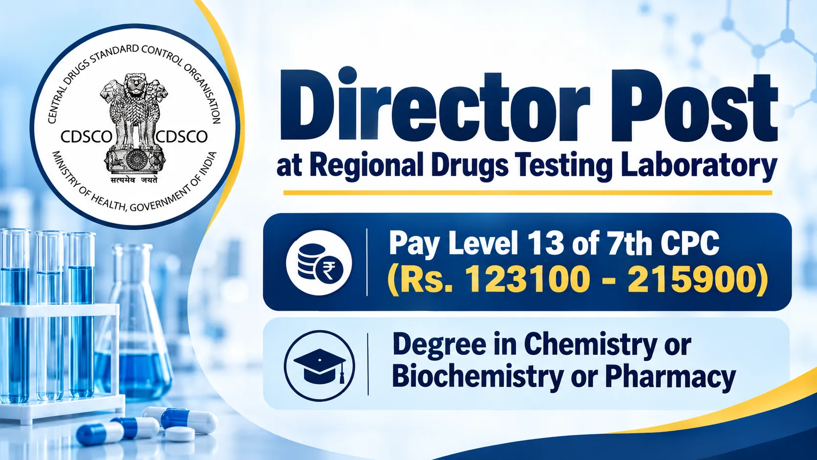 Applications are invited for post of Director at Regional Drugs Testing Laboratory