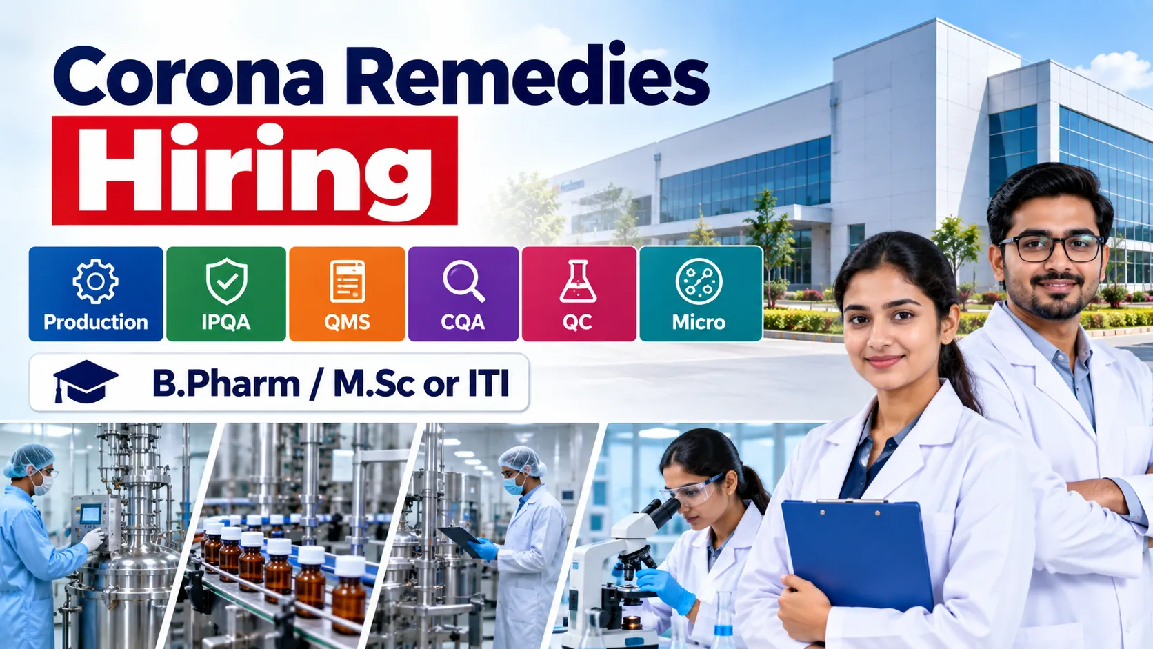 Corona Remedies hiring for Production, IPQA, QMS, CQA, QC, Micro departments