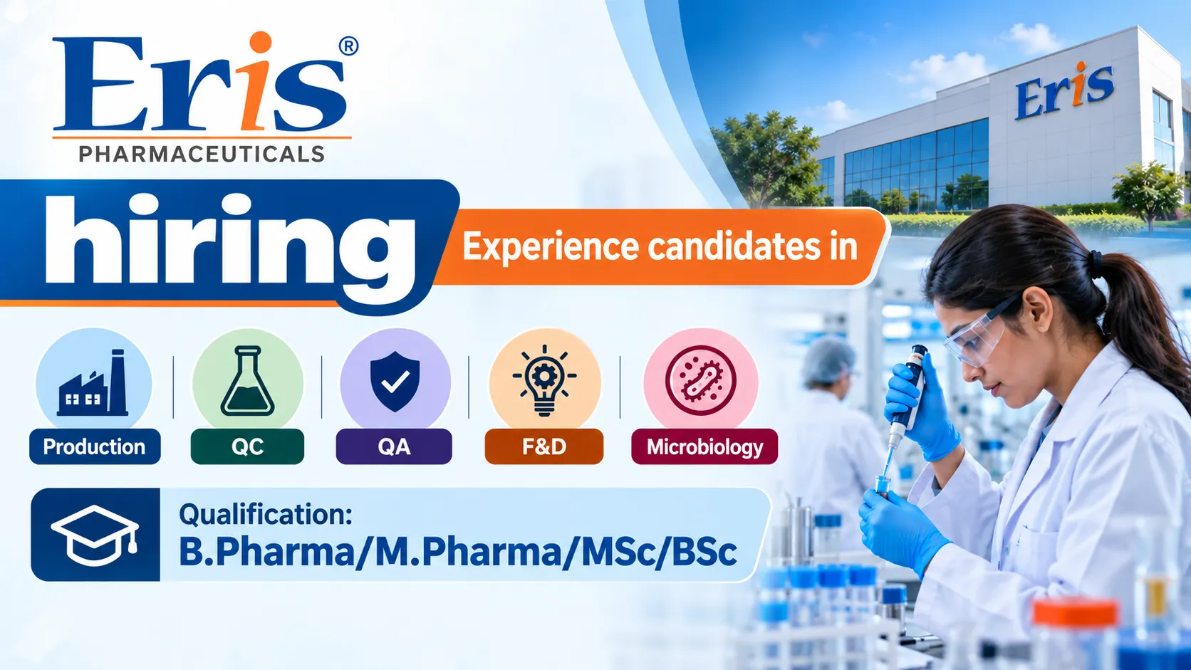 Eris Therapeutics hiring Experience candidates in Production, QC, QA, F&D, Microbiology