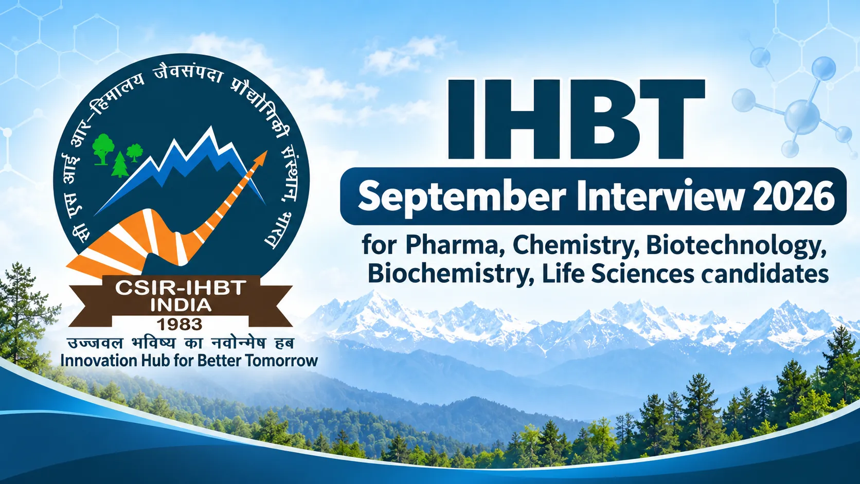 IHBT September Interview 2026 for Pharma, Chemistry, Biotechnology, Biochemistry, Life Sciences candidates