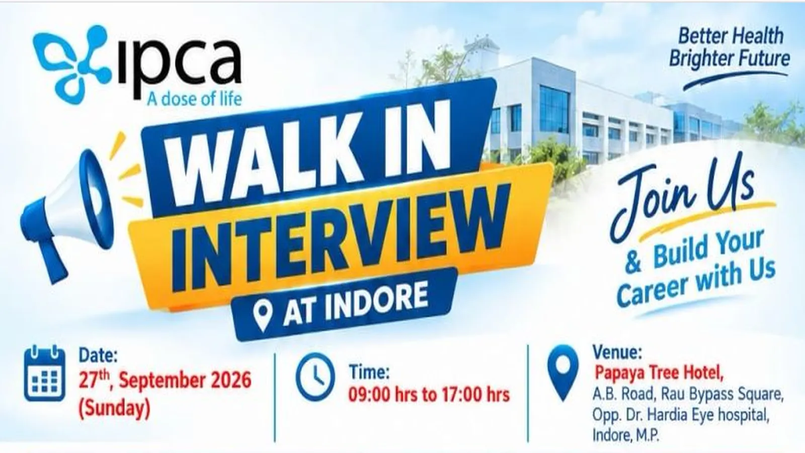 Ipca Laboratories Limited Invites Pharma and Science candidates in Production, Technology Transfer, DP Manufacturing, Quality Control
