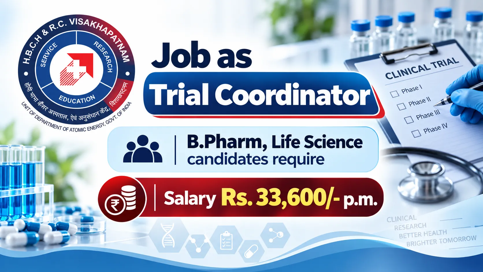 Job as Trial Coordinator at Tata Memorial Centre, Visakhapatnam | B.Pharm, Life Science candidates require